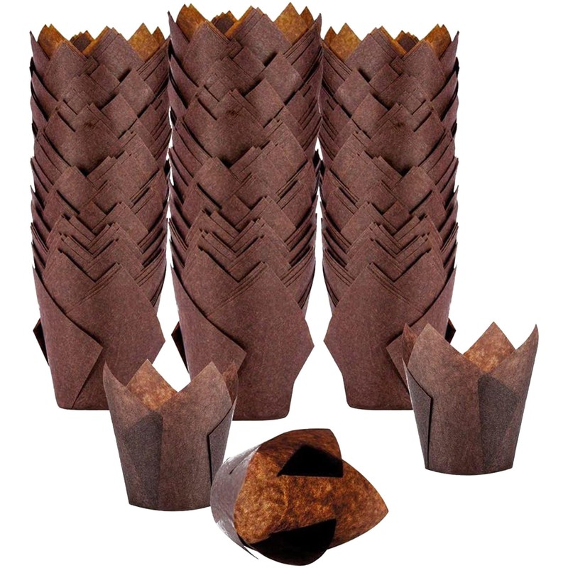 300 PCS Brown Tulip Cupcake Liners Medium Baking Cups Standard Size Wedding