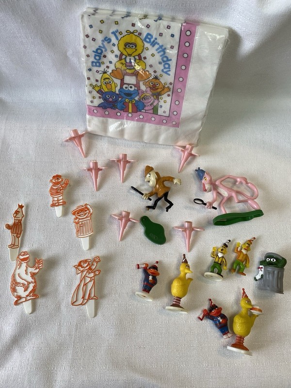 Vintage Lot 70s 80 Wilton Sesame Street Pink Panther Cake Toppers Candle Holders
