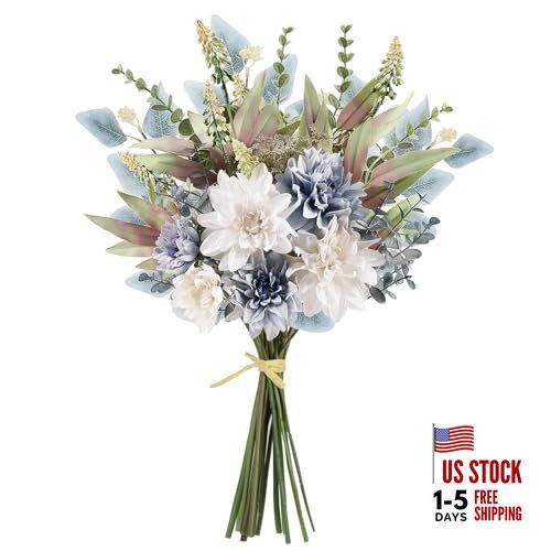 Fake Artificial Flowers Bouquet for Decoration, Silk Floral 1PCS Blue White