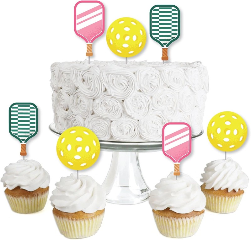 Pink Pickleball – Dessert Cupcake Toppers – Country Club Party Clear Treat Picks