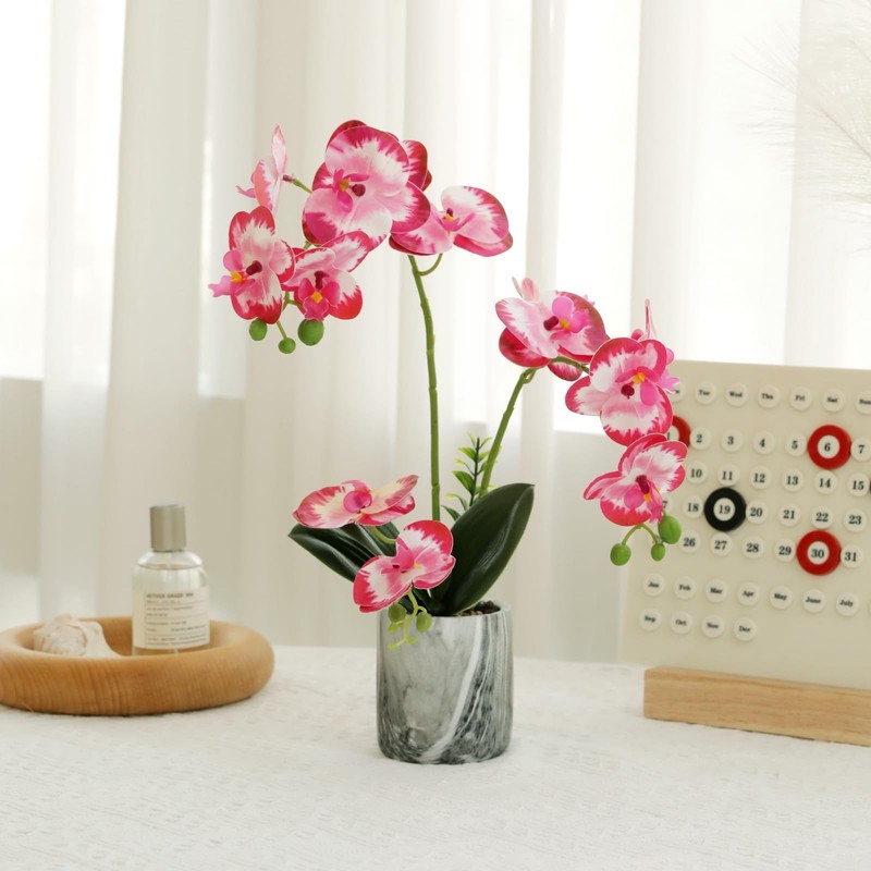 Wenhuidr Red Pink Fake Orchids Flowers in Pot Bendable Faux Orchids Artificial F gallery