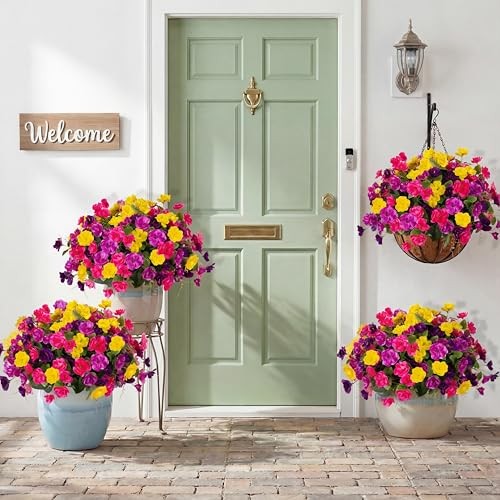 Artificial Flowers for Outdoors, 6 Bundles Deep Purple,rose Red,yellow gallery