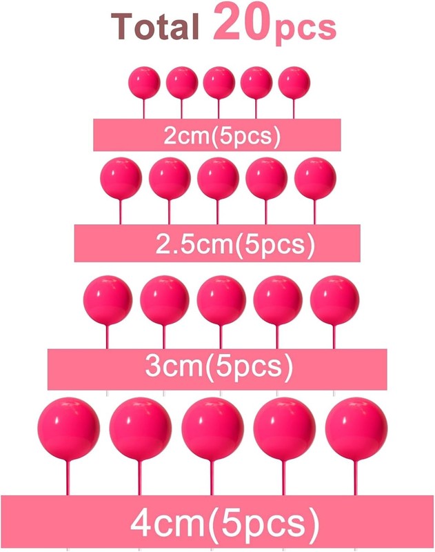 20 Pcs Ball Cake Topper Decorations Mini Balloons Cake Topper Sticks Hot Pink gallery