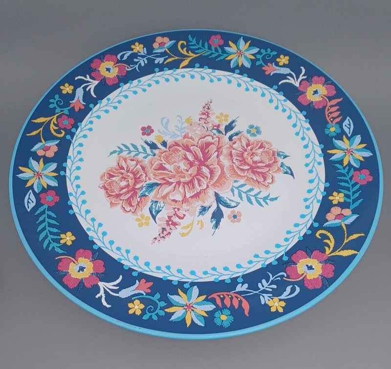 Pioneer Woman Keepsake Floral Cake Stand Blue Tin Metal 11.75'' gallery