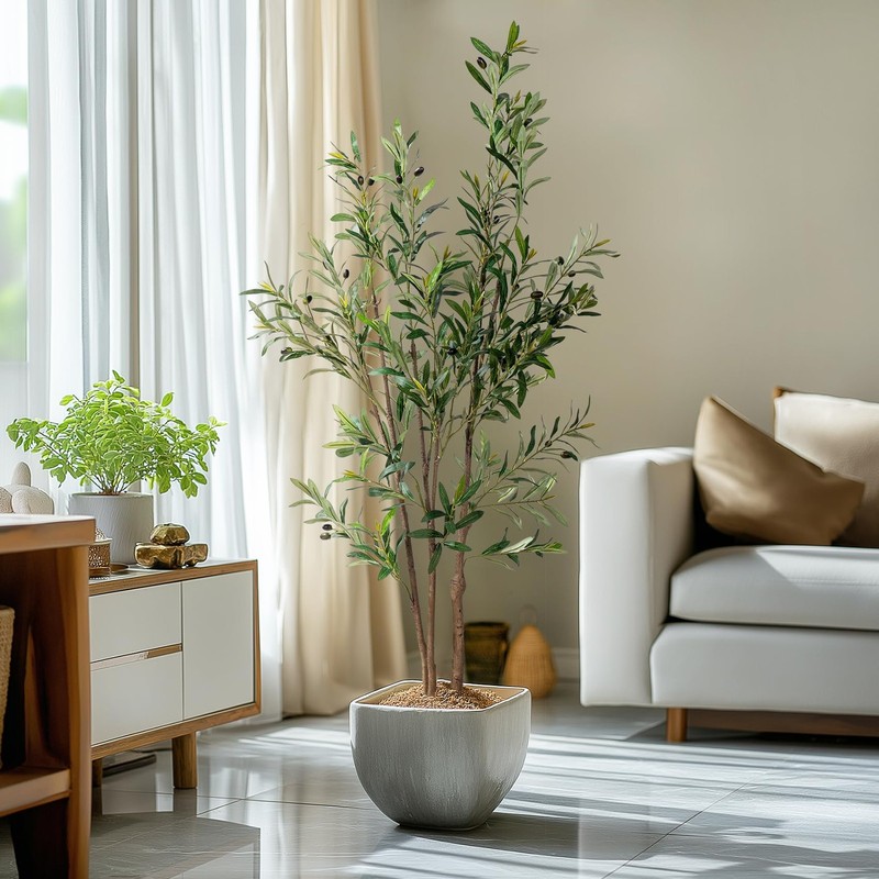 Erimda 5Ft Artificial Olive Tree Tall Faux Silk Plant Tall Faux Olive Tree gallery