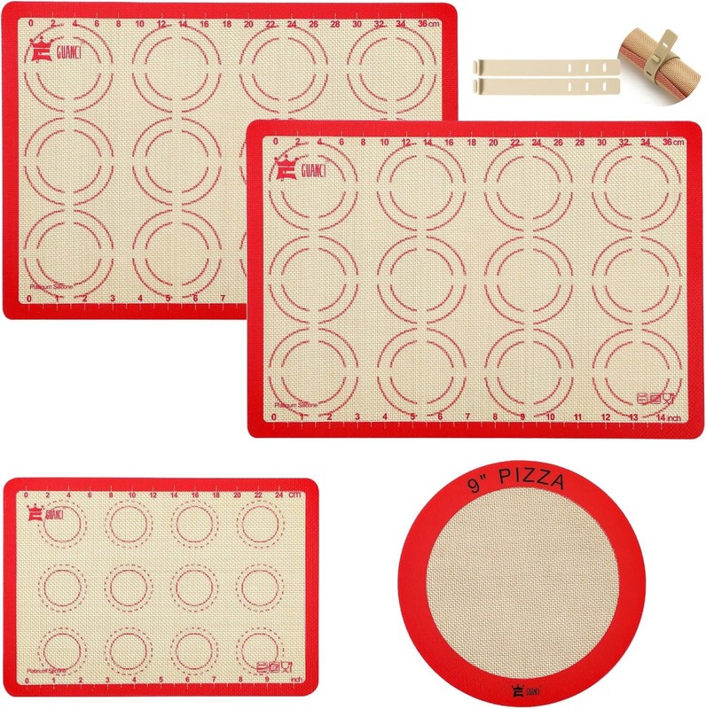 Silicone Baking Mat Set of 4, GUANCI Grade Food 16-1/2 x 11-5/8 inch, B-4Red