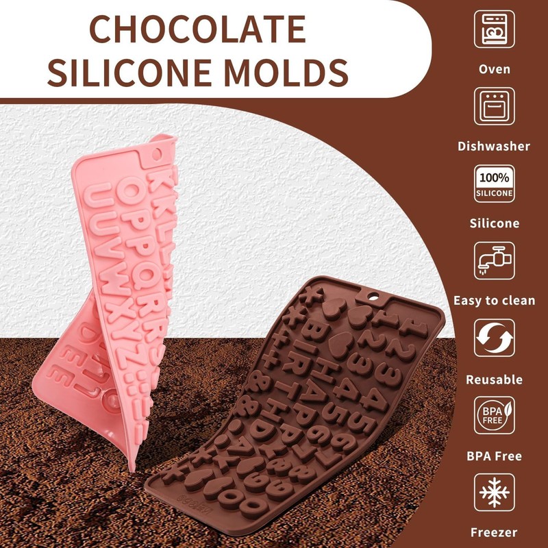 2-Pack Silicone Alphabet & Number Chocolate Molds – Birthday Cake DIY Set gallery
