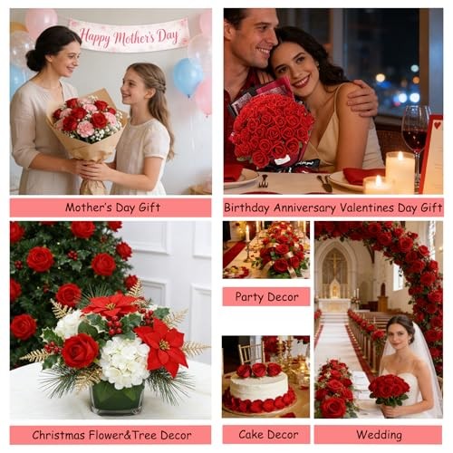 Roses Artificial Flowers, Fake Silk Roses with Stems for Valentine's 12 Red gallery