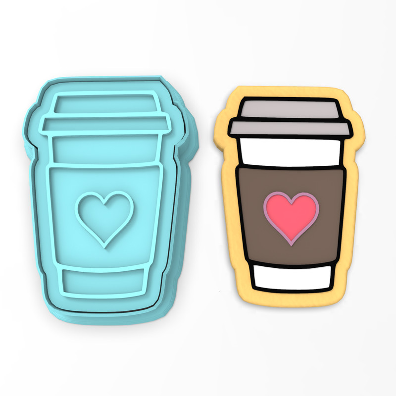 Coffee Cup Cookie Cutter & Stamp #3 | Heart Cappuccino Cafe Mug Caffeine Tea Pot