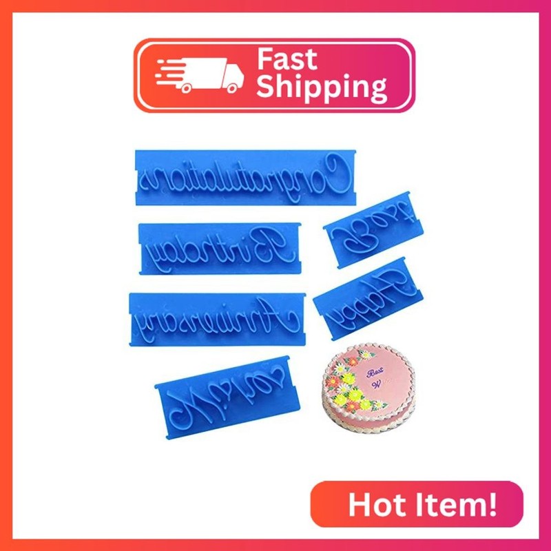 6 Pcs Cake Word, DIY Handwriting Letter Print Stamp Bakery Supply Congratulation