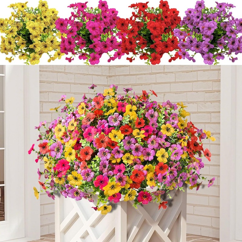 Artificial Flowers for Outdoor, 16 Bundles UV Resistant No Fade Greenery