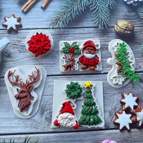 5 Pcs Christmas Silicone Molds, Christmas Tree Holly Leaf Santa Claus Reindeer gallery