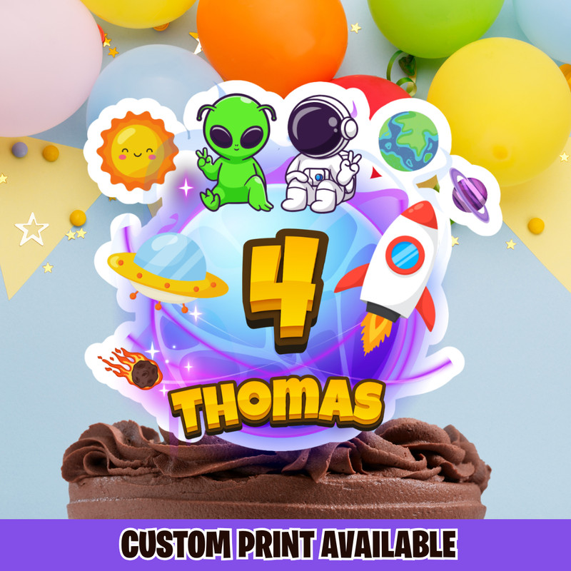 Outer Space Cake Topper – Alien & Astronaut Birthday Party + 12x Cupcake Toppers gallery