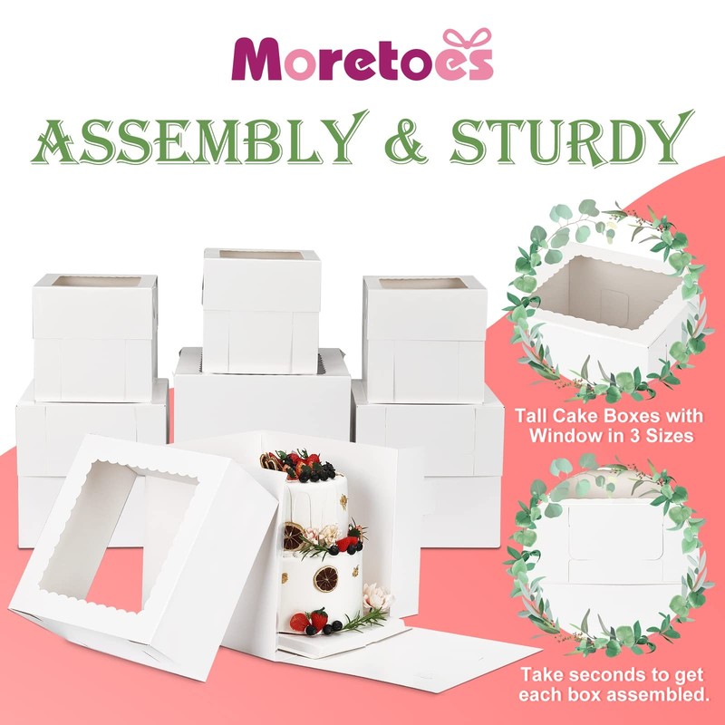 12 Pcs Cake , Tall Cake Boxes with Window in 3 Sizes 12x12x12 10x10x10 8x8x8 gallery