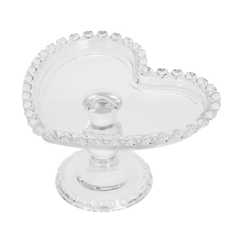 Glass Tall Fruit Bowl Heart Serving Platter Snack Dessert Centerpiece Tray