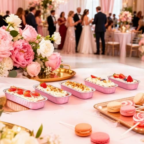 PACK Mini Cake Pans with Lids and Spoons,Rectangular Aluminum Foil 50 Pink gallery