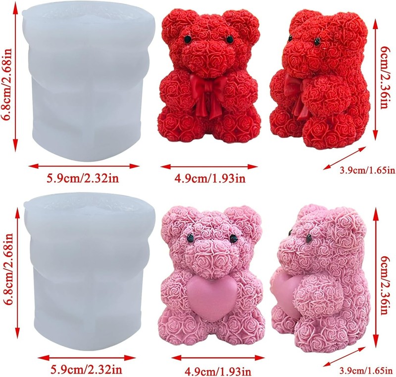 2PCS 3D Rose Bear Silicone Molds for Exquisite DIY Candle and Craft Projects gallery