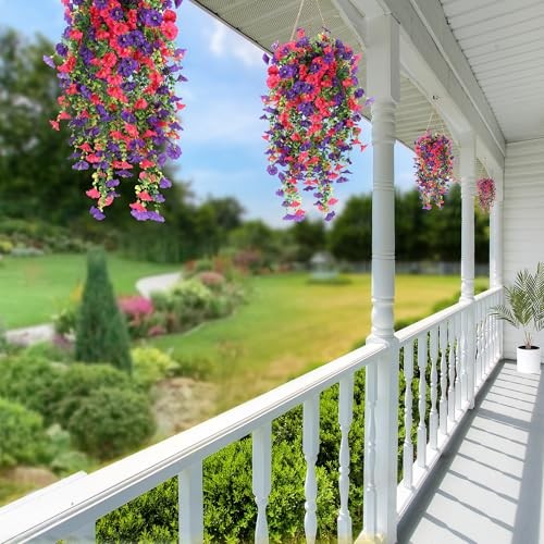 Artificial Fake Hanging Flowers Plants for Outdoor Outside Puple & Hot Pink gallery