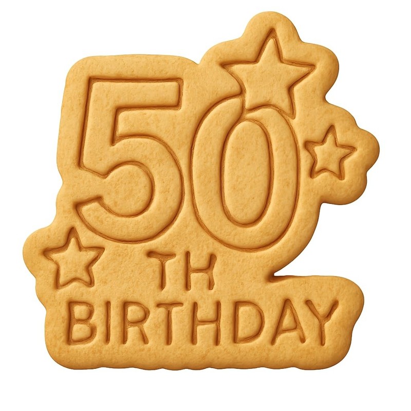 50th Birthday with Stars Cookie Cutter & Stamp, Fondant & Clay – 4×3.7