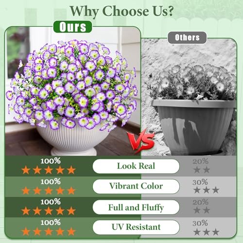 Artificial Flowers for Outdoors Fake Outdoor Flowers, 14 Bundles Purple/White gallery