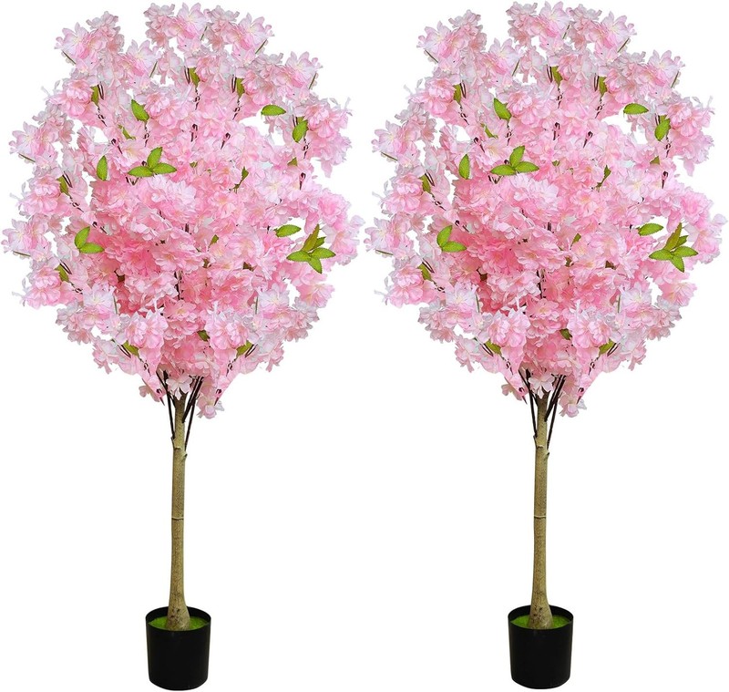 2 Pa Artificial Cherry Blossom Tree,4FT Faux Cherry Blossom Plant in Pot