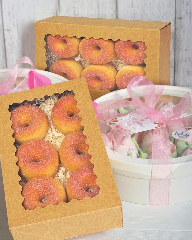 30 PCS 9x6x2.5 Inch Brown Cookie Box Window AutoPop Up Macaron Bakery Case gallery