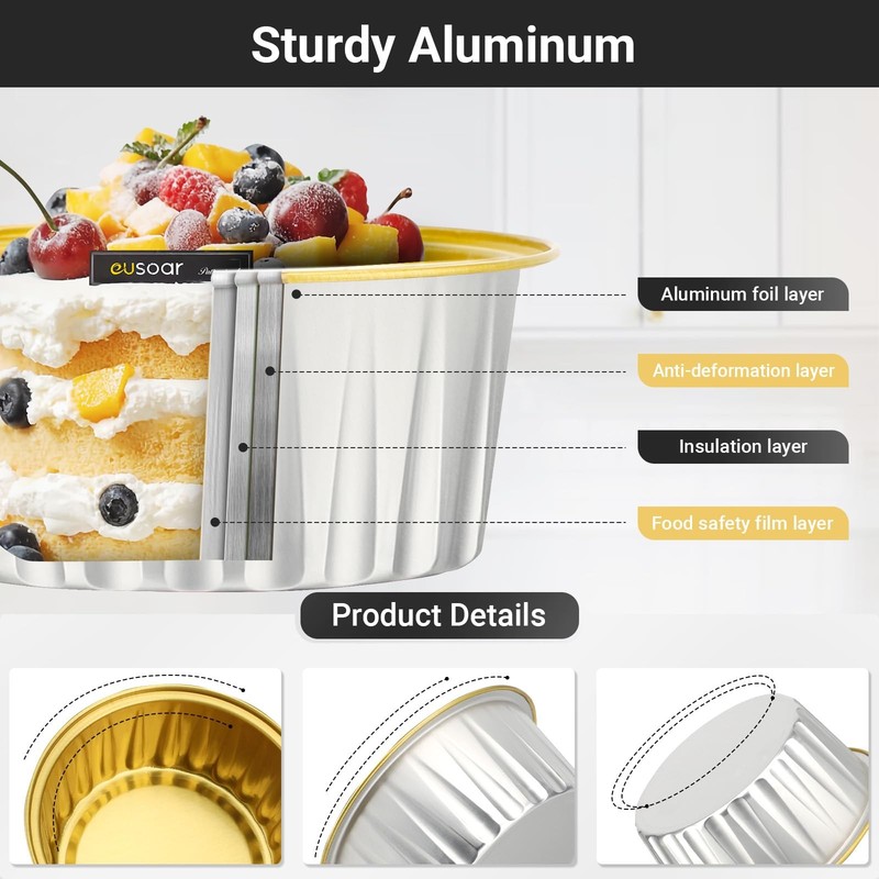 Dessert Containers with Lids, 50pcs 5oz Aluminum Foil Baking Cups Muffin Line... gallery