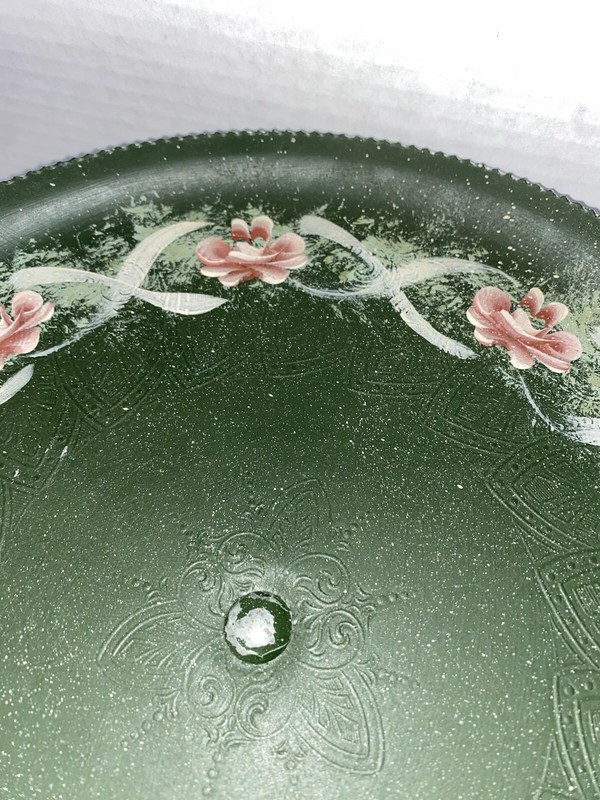 Vintage Floral Metal Pedestal Cake Plate Pie Display Stand Shabby Chic Country gallery