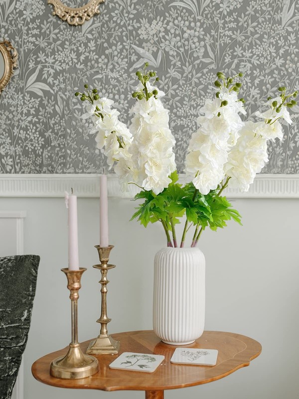 Yalzonemet 3 Pcs White Delphinium Artificial Flower Real Touch Latex Delphinium gallery