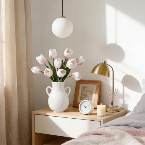 Fake Tulips,18.5" PU Artificial Tulips Flowers for Spring Easter Blush Pink gallery