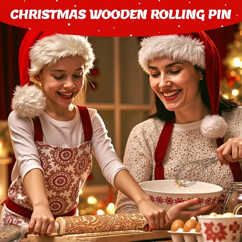 Christmas Gifts Wooden Embossed Rolling Pin for Baking, Stocking Stuffers Gifts gallery