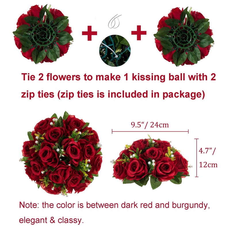 BLOSMON Flower Balls Wedding Rose Centerpieces: 6 Pcs 9.5"W x 4.75"H, Crimson gallery