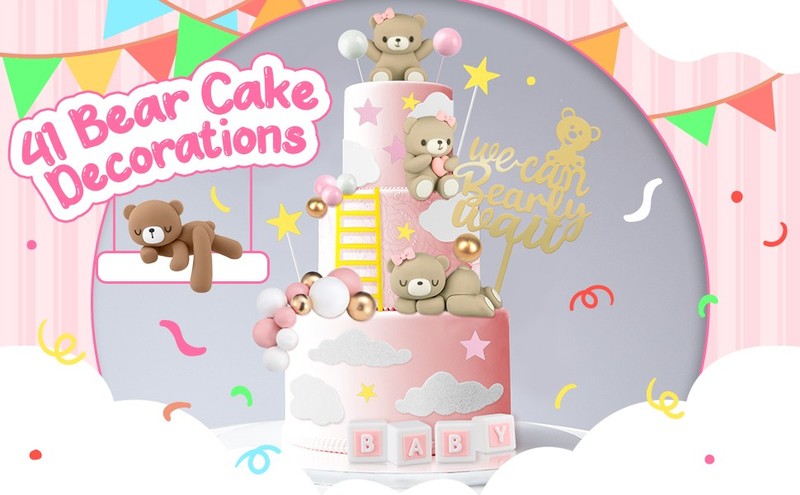 Bear Cake Toppers Mini Bear Cake Decorations Cake Toppers Gold White Pearl Ball gallery