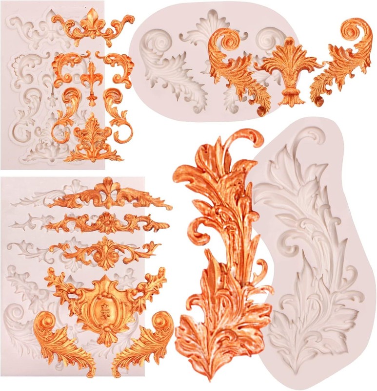 Baroque Feather Chocolate Molds Silicone, Scroll Relief Border Fondant Molds, fo