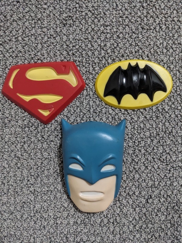 1977 Wilton Cake Toppers Superman “S” shield, Batman & Batman Call Single