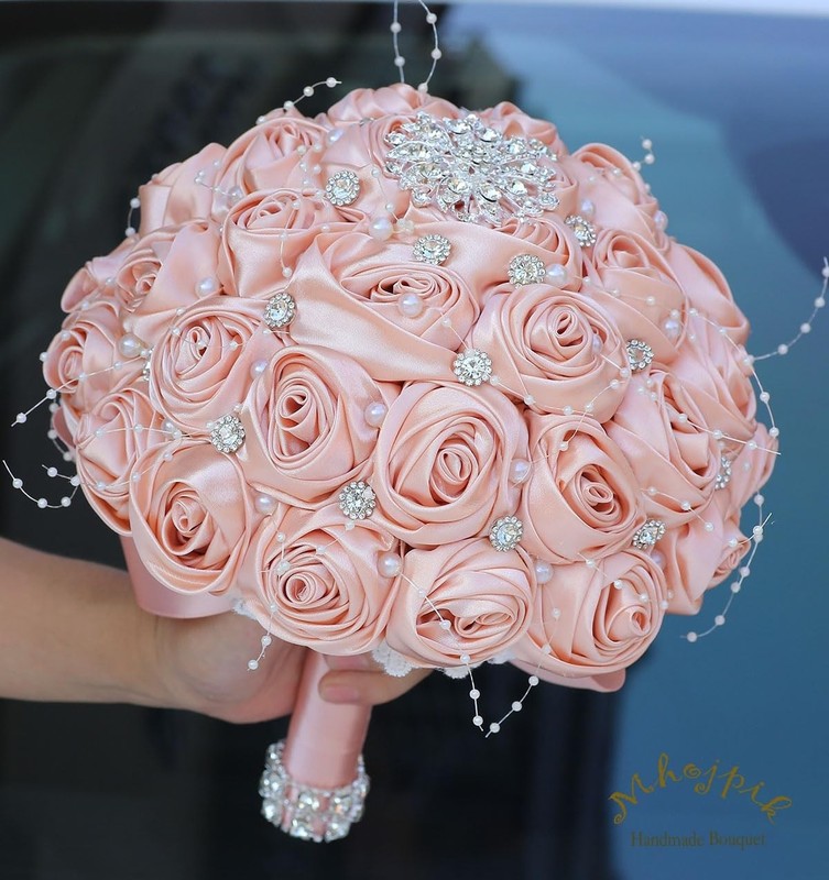 Mhojpik Bridal Wedding Bouquet Round Bling Brooch Holding Bouquet Artificial gallery