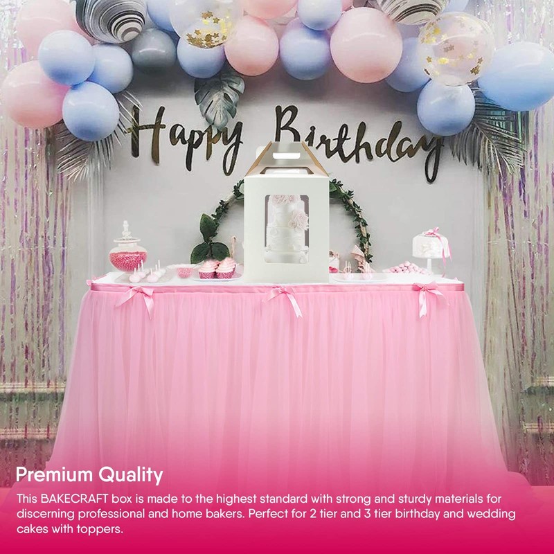 - 4 Pack Tri-Handle Tall Cake Boxes With Windows In 2 Sizes 10x10x12 & 12x12x... gallery