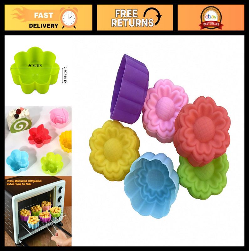 36 PCS Silicone Flower Baking Molds – Non-Stick Mini Trays for Cupcakes, Pudding