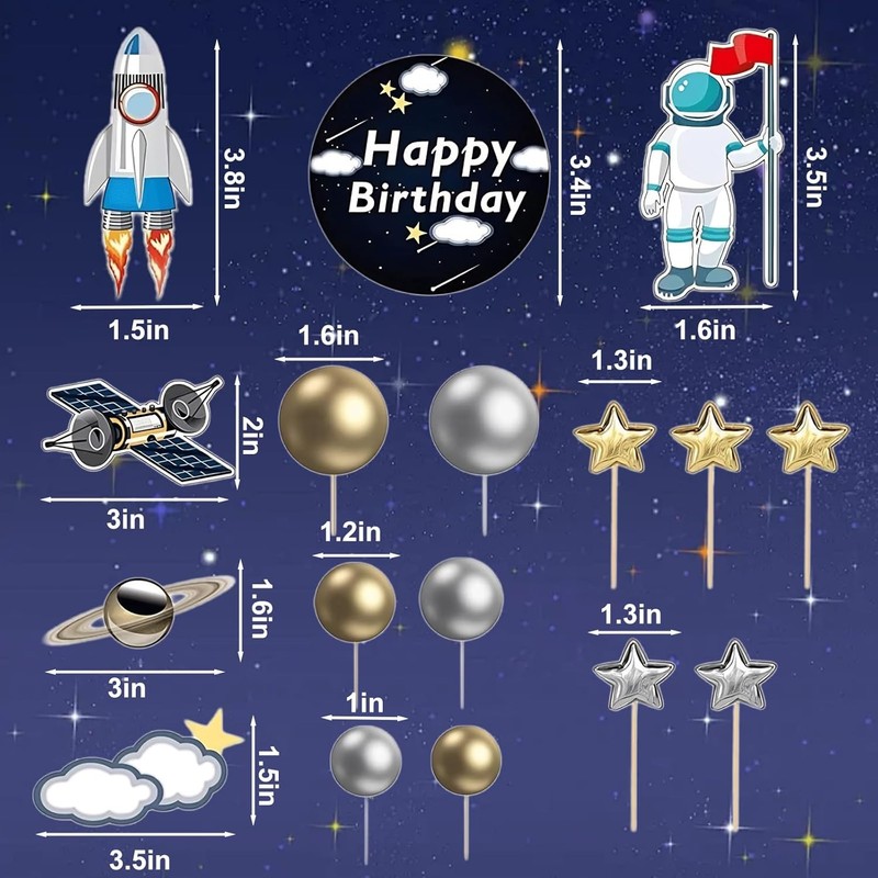 22Pcs Space Cake Topper,Space Cupcake Toppers Astronaut Figurine Birthday Outer gallery