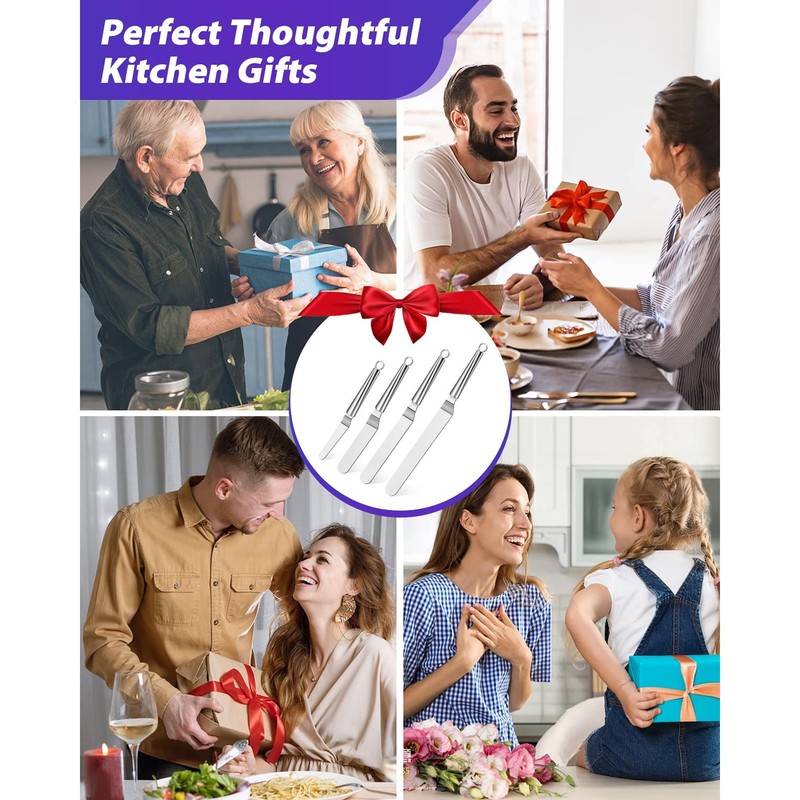 Offset Icing Spatula, Cake Angled Spatula Set with 4, 6, 8 & 10 Inch Blades, Sta gallery