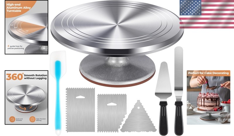 Luxury 12" Cake Turntable with 12.7" Spatula & 3 Icing Smoothers for Decorators gallery