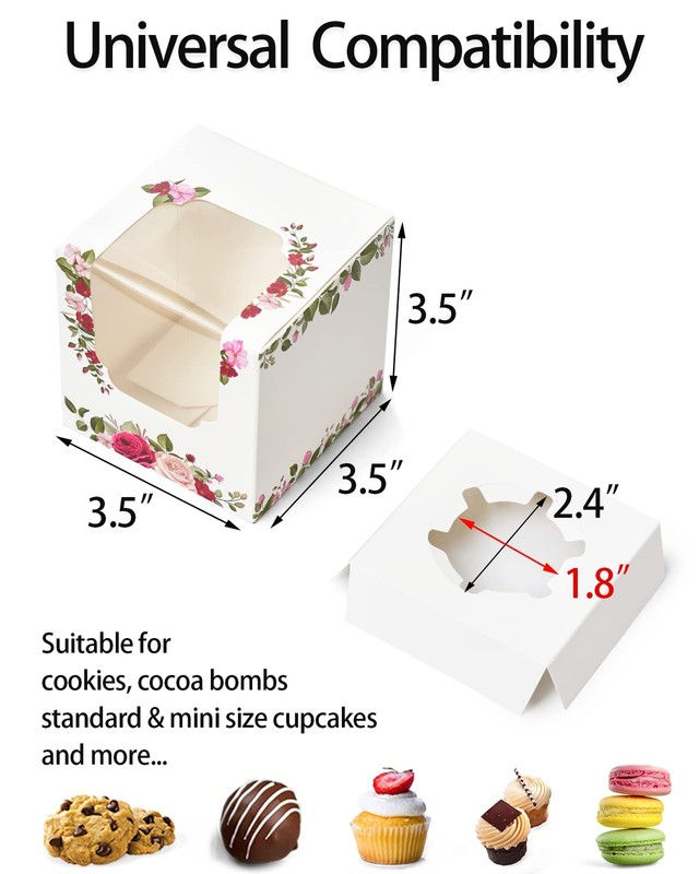 50 PCS Individual Cupcake Boxes Roses Floral Mothers Day Flower Gift Window gallery