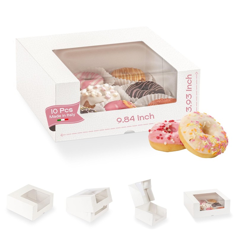 Pack Of 10 Cake Boxes With Window 9.84×9.84×3.93 Inch Bakery Cookie White