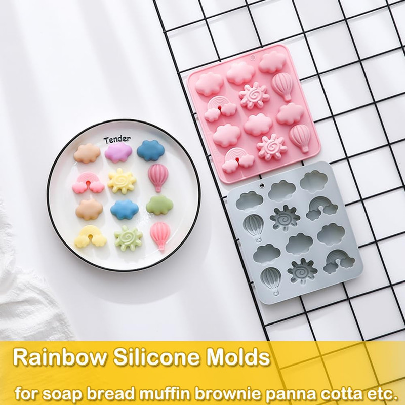 2 Pack Silicone Chocolate Molds 12 Cavities Sun Cloud Rainbow Hot Air Balloon Sh gallery