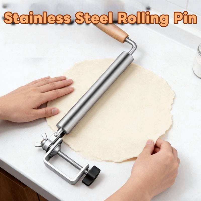 Stainless Steel -handed Rolling Pin Dough Roller Smooth Surface Dough Sheeter gallery