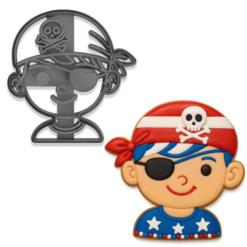 Pirate Boy Cookie Cutter & Stamp Set – 4×3.86″ Fun Pirate Head Design for Kid…