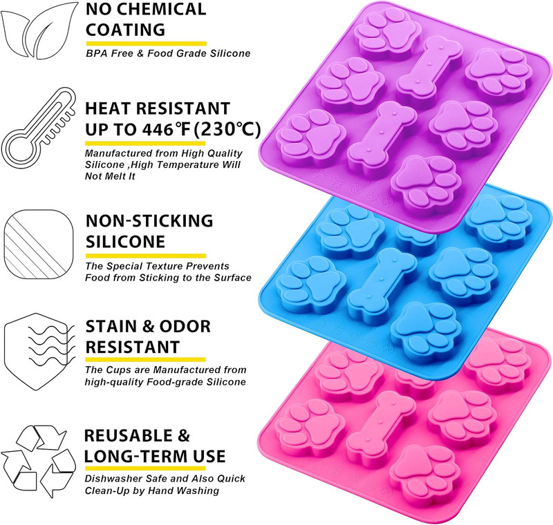3 Pack Silicone Molds with Puppy Dog Paw and Bone Shaped 2 in 1, Reusable Non-St gallery
