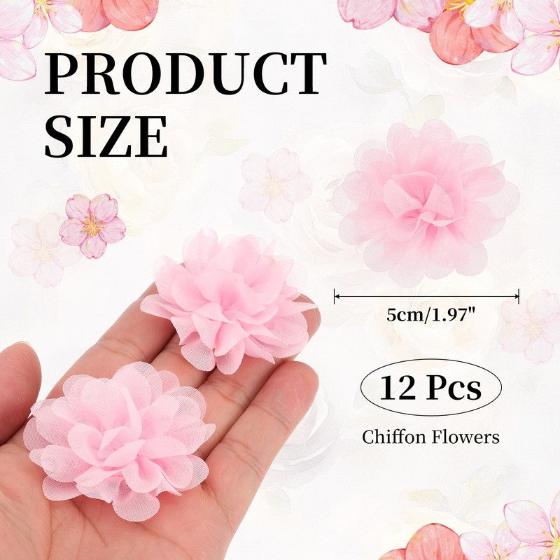 12Pcs 2" Chiffon Flowers Sewing Fabric Flower Appliques for Crafts Light Pink gallery