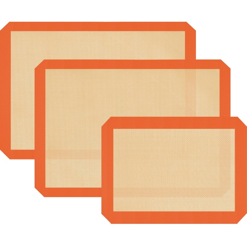 Silicone Baking Mat Set of 3, 3 Pcs (2 Half & 1 Quarter Sheets), Orange