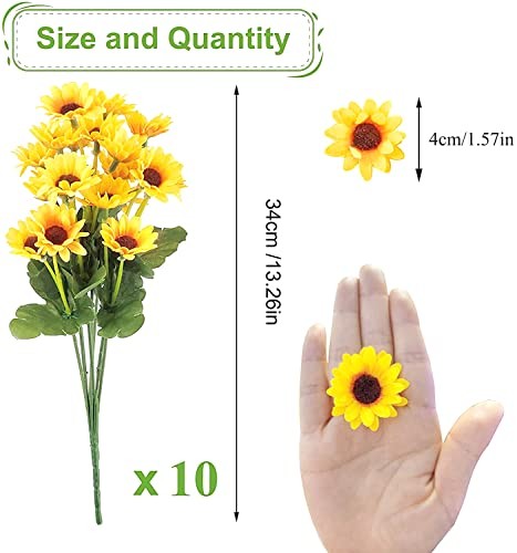 10 Bunches Sunflowers Artificial Flowers,Fake Mums Fall Daisy Plants for gallery
